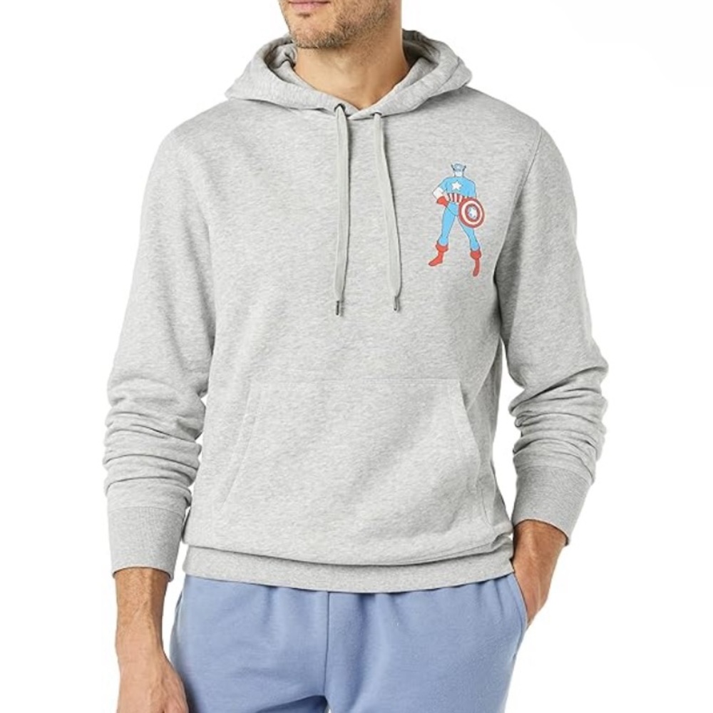 NEW!! Marvel Captain America Mens Fleece Gray Hoodie Sweatshirt (L)